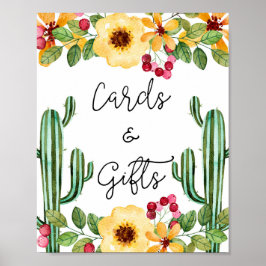 Póster Bridal Shower Fiesta Cards and Gifts Sign