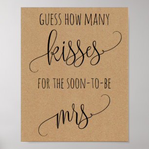 Póster Bridal Shower Game Guess How Many Kisses