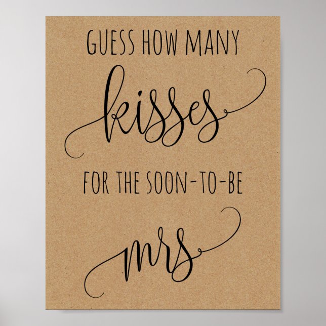 Póster Bridal Shower Game Guess How Many Kisses (Frente)