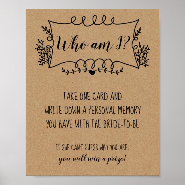 Póster Bridal Shower Games ¿Quién soy yo Poster? (Frente)