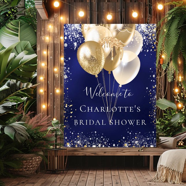 Póster Bridal Shower globos de oro azul marino bienvenida (Subido por el creador)