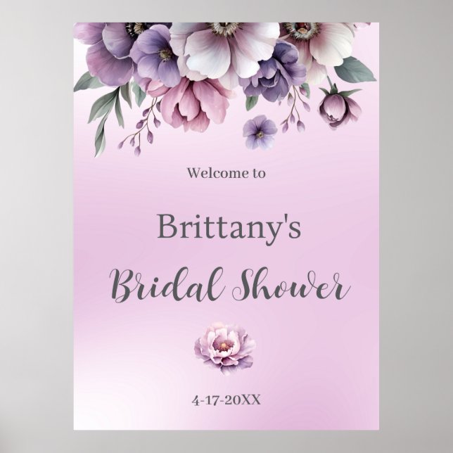 Póster Bridal Shower Lavender acuarela Flora (Frente)