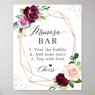 Póster Bridal Shower Mimosa Bar Rótulo Rubor Purple Flora
