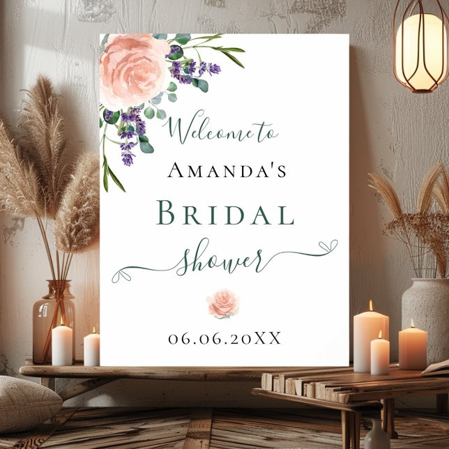 Póster Bridal Shower rosa dorado lavanda floral (Subido por el creador)