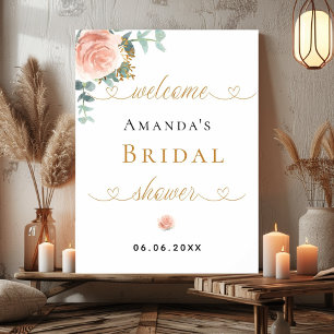 Póster Bridal Shower rosa oro floral eucalipto elegante