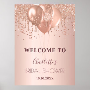 Póster Bridal Shower rose gold blush glitter welcome 