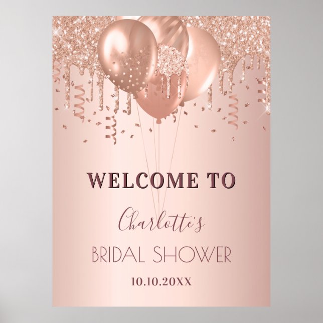 Póster Bridal Shower rose gold blush glitter welcome  (Frente)