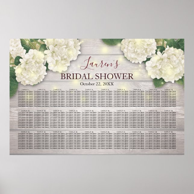 Póster Bridal Shower Seating Chart Flowers Lights Wood (Frente)