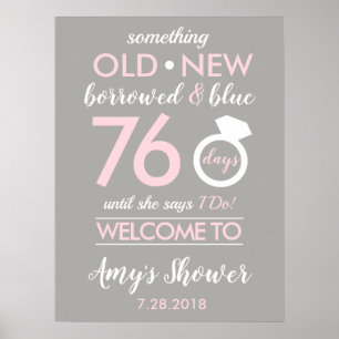 Póster Bridal Shower Sign Welcome Countdown Wedding Party