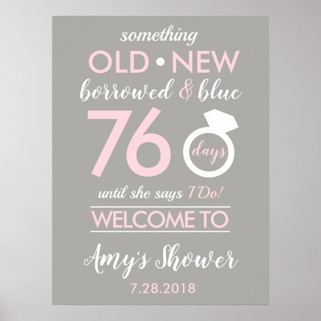 Póster Bridal Shower Sign Welcome Countdown Wedding Party (Frente)