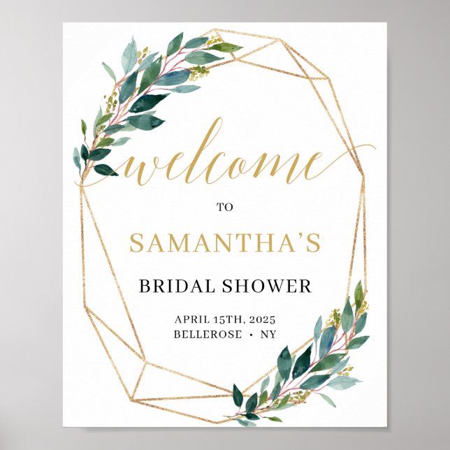 Póster Bridal Shower signo de bienvenida eucalipto boho v (Frente)