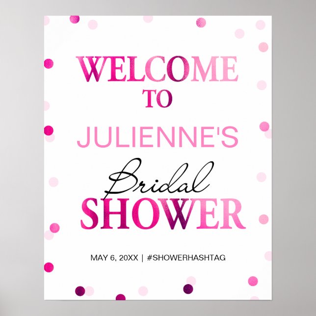 Póster Bridal Shower Welcome Sign | Magenta Confetti (Frente)