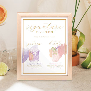 Póster Bride & Groom Bebidas Signature Acuarela Cóctel