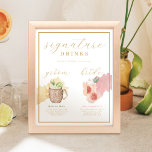 Póster Bride & Groom Signature Bebe Cocktail acuático<br><div class="desc">¡La novia dulce, gaseosa y cítricos y la firma del novio de la bebida boda del cóctel que está impregnada de amor! Nuestra moderna colección de bodas de cítricos de cócteles florales en el paraíso capta un cóctel de verano. Paleta suave de color inspirada en un cóctel con melocotón crudo,...</div>