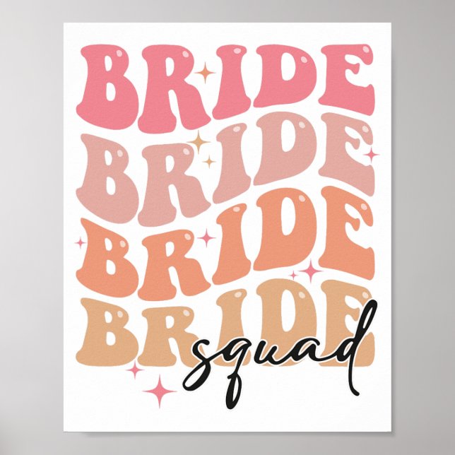 Póster Bride Squad Groovy Tema Bridal Shower Bachelorett (Frente)