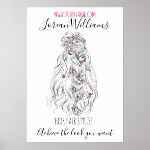 Póster Bride Wavy Braid pelo floral Estilo de la cabeza