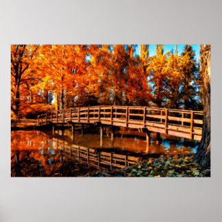 Póster Bridge over autumn water