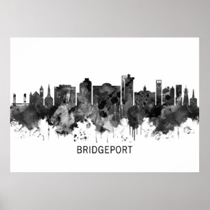 Póster Bridgeport Connecticut Skyline BW