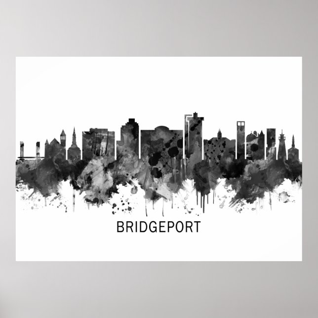 Póster Bridgeport Connecticut Skyline BW (Frente)