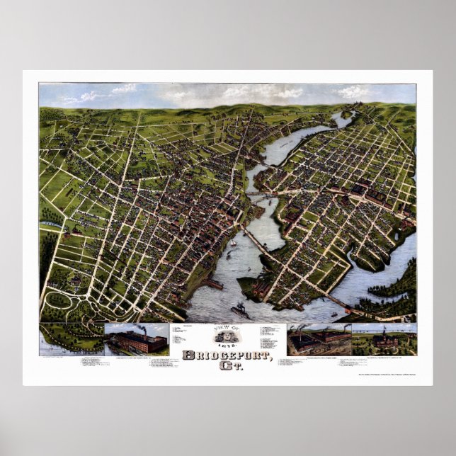 Póster Bridgeport, CT Panoramic Map Map - 1875 (Frente)