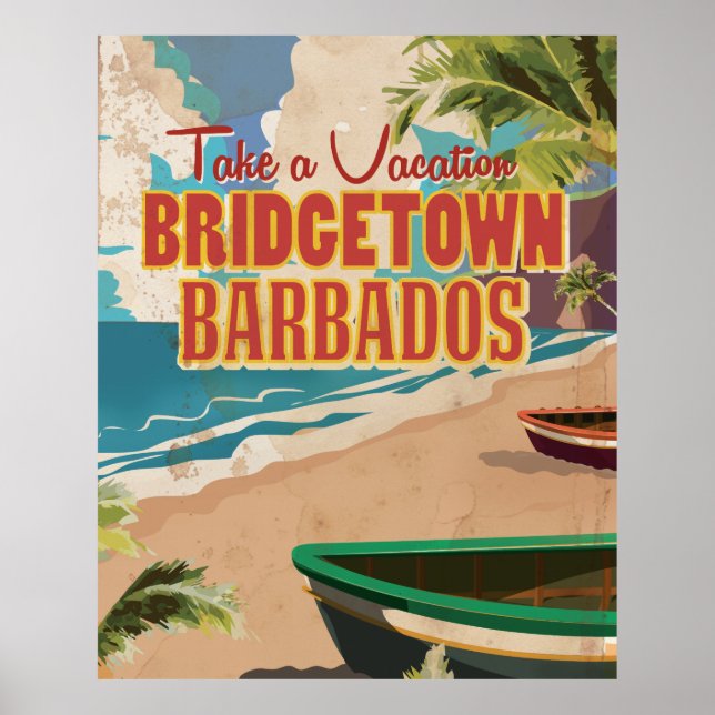 Póster Bridgetown, Barbados Vintage Travel Poster. (Frente)