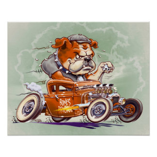Póster Brigada de Huesos - Bulldog en Hot Rod - Personali