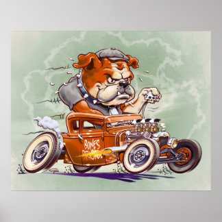Póster Brigada de Huesos - Bulldog en Hot Rod - Personali
