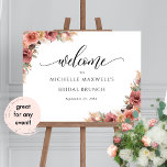 Póster Brigada rosa Pampas de Rubor/Otro signo de bienven<br><div class="desc">Elegante brunch nupcial (o cualquier otro evento) Señal de bienvenida con exquisitos detalles de rincón floral de pampas color agua en una hermosa mezcla de tonos rosa, rosa, melocotón, oro rosa, crema y amarillo miel. Bienvenidos a la atractiva caligrafía escrita a mano moderna. 10" x 8" es sólo nuestro tamaño...</div>