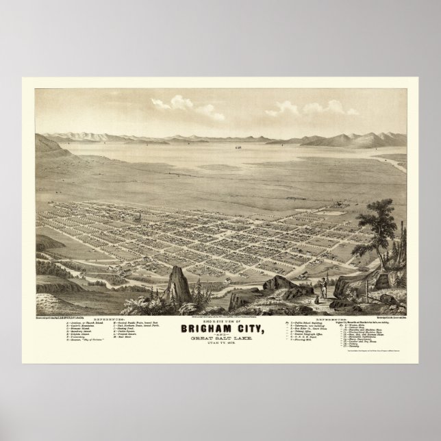 Póster Brigham City, UT Panoramic Map - 1875 (Frente)