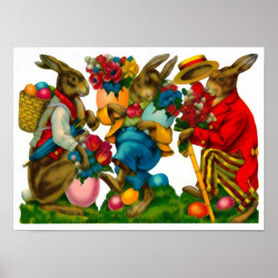 Póster Bright Easter Bunnies Vintage