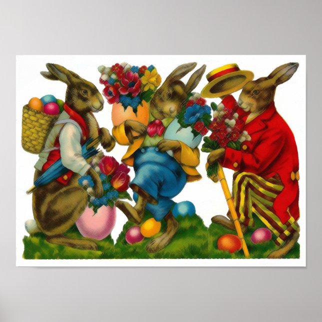 Póster Bright Easter Bunnies Vintage (Frente)