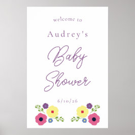 Póster Bright Floral Baby Shower Welcome Poster