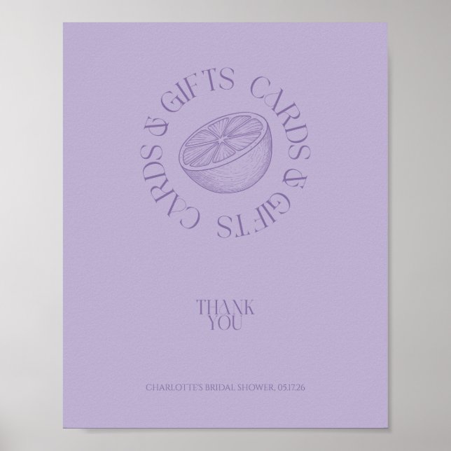 Póster Bright Minimalist Citrus Bridal favor sign (Frente)