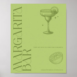 Póster Bright Minimalist Citrus Bridal Margarita bar sign