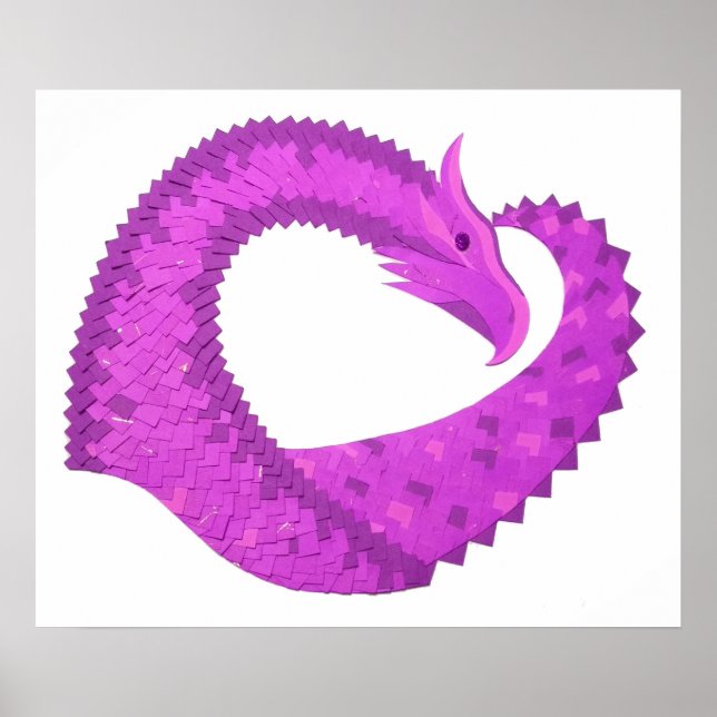 Póster Bright purple heart dragon on white (Frente)