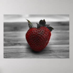 Póster Bright Red Strawberry on B&W Photo Poster