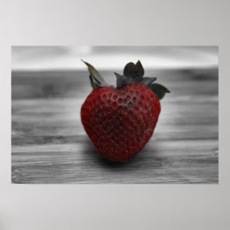 Póster Bright Red Strawberry on B&W Photo Poster