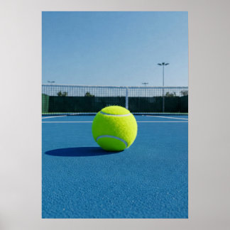 Póster Bright Tennis Ball on Blue Court View