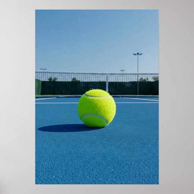 Póster Bright Tennis Ball on Blue Court View (Frente)