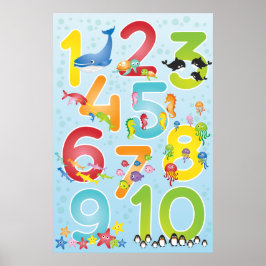 Póster Bright Under the Sea Animals Number