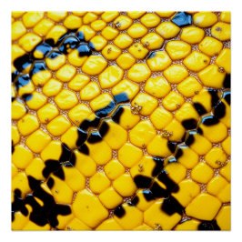 Póster Bright Yellow Black Snake Skin Scales Animal Print
