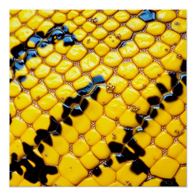 Póster Bright Yellow Black Snake Skin Scales Animal Print (Anverso)