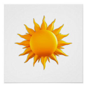 Póster Bright Yellow Sun Illustration with Radiant Rays
