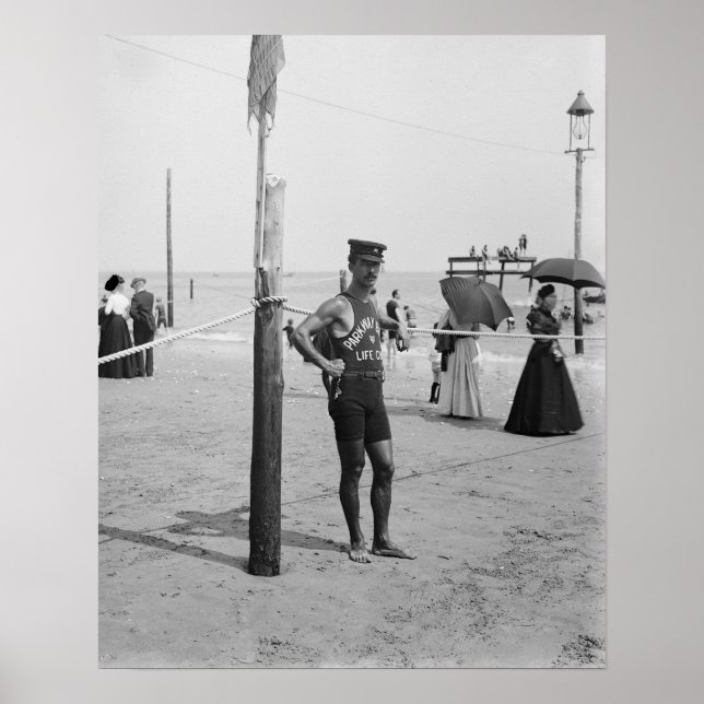 Póster Brighton Beach Life Guard, 1906. Foto de cosecha d (Frente)
