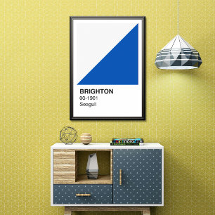Póster Brighton Seagull Blue and White - Borde blanco