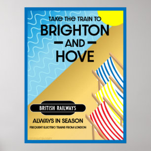 Póster Brighton Y Hove Train Travel Beach Art