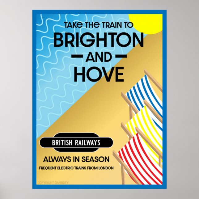 Póster Brighton Y Hove Train Travel Beach Art (Frente)