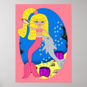 Póster Brigit, la sirena rosa y Poster de delfines