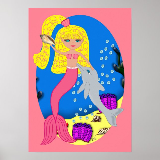 Póster Brigit, la sirena rosa y Poster de delfines (Frente)
