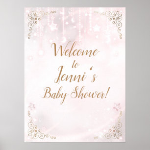 Póster Brilla pequeña Estrella Rosa Dorado Baby Shower